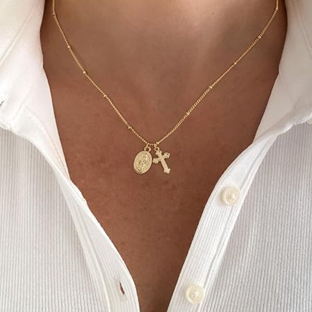 Dainty Gold Cross Necklace • Adjustable Satellite Chain • Minimalist Faith Jewel